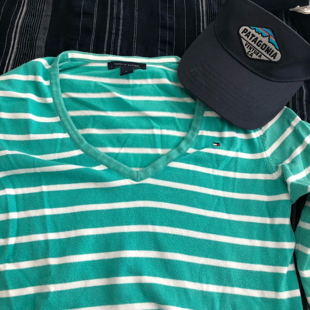 Tommy Hilfiger Teal Nautical Striped Sweater (XS)